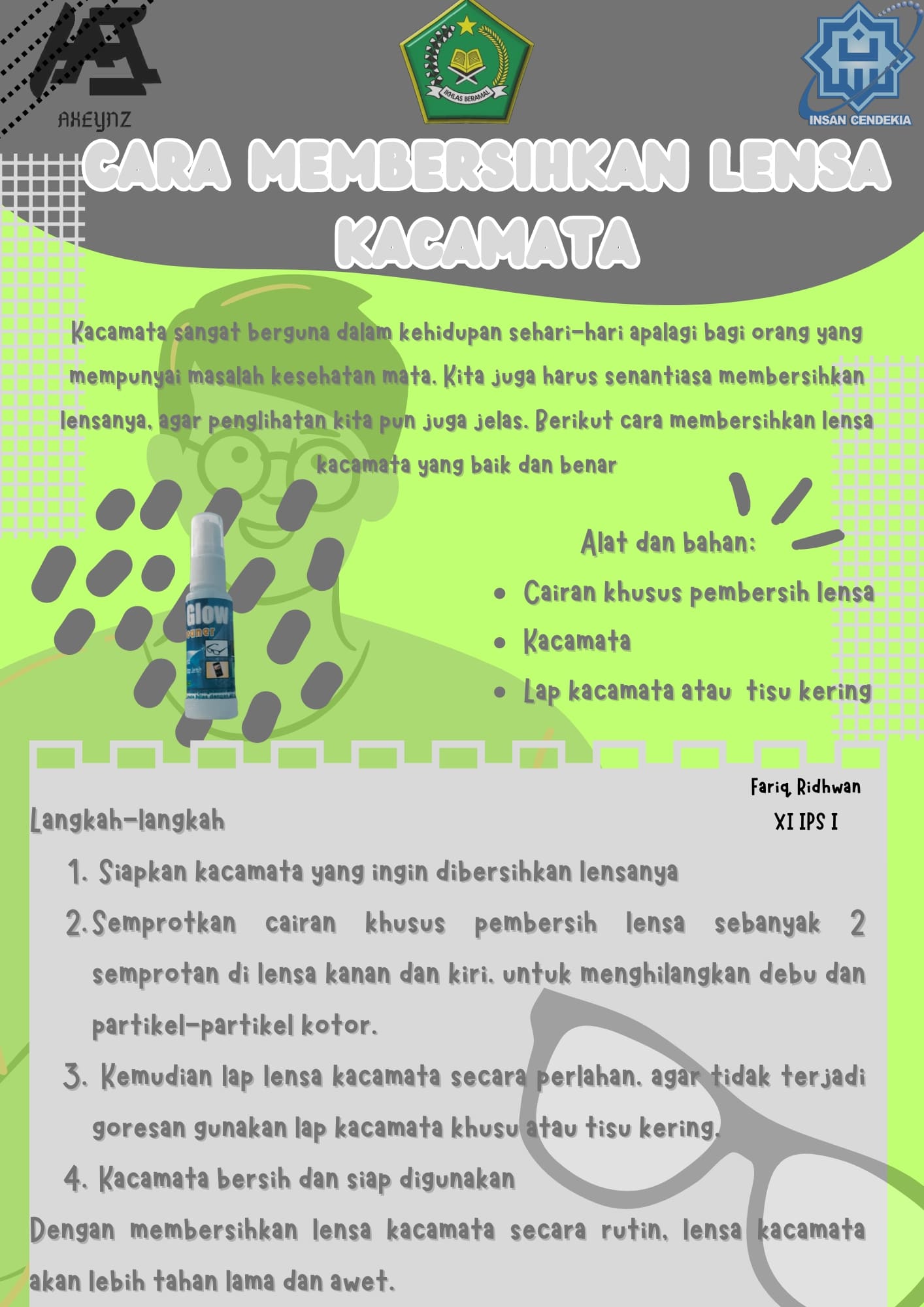 Teks Prosedur - Cara Membersihkan Lensa Kacamata - FARIQ RIDHWAN