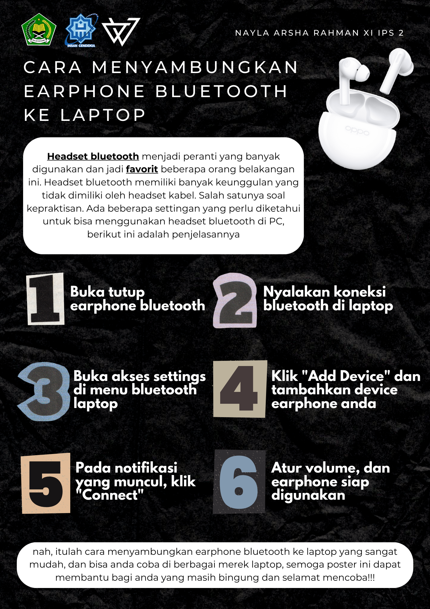 Teks Prosedur - Cara Menyambungkan Earphone Bluetooth ke Laptop - Nayla Arsha Rahman
