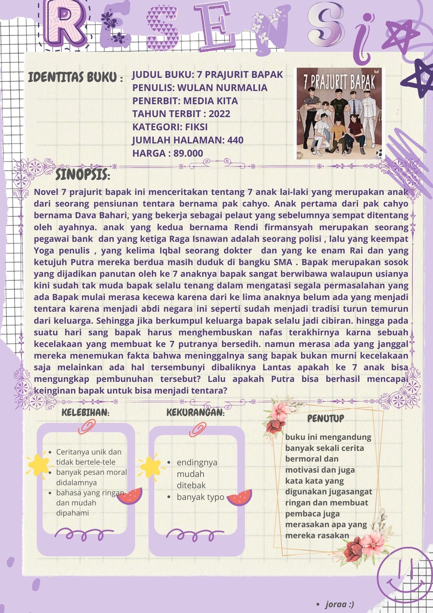 Kejora Putri Teda_XI IPS I_Teks Resensi_Novel 7 Prajurit Bapak