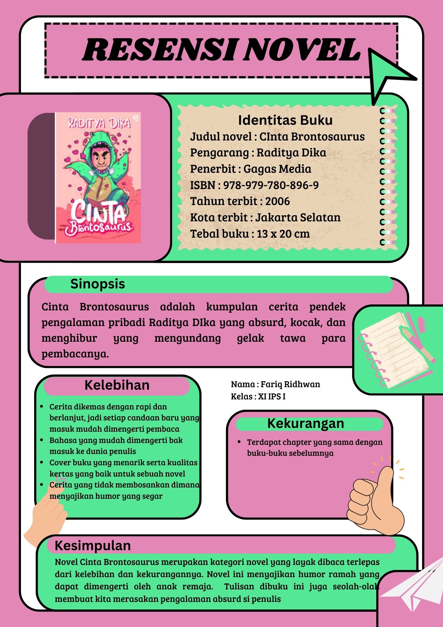 Resensi Novel_Fariq Ridhwan_XI IPS I_Cinta Brontosaurus