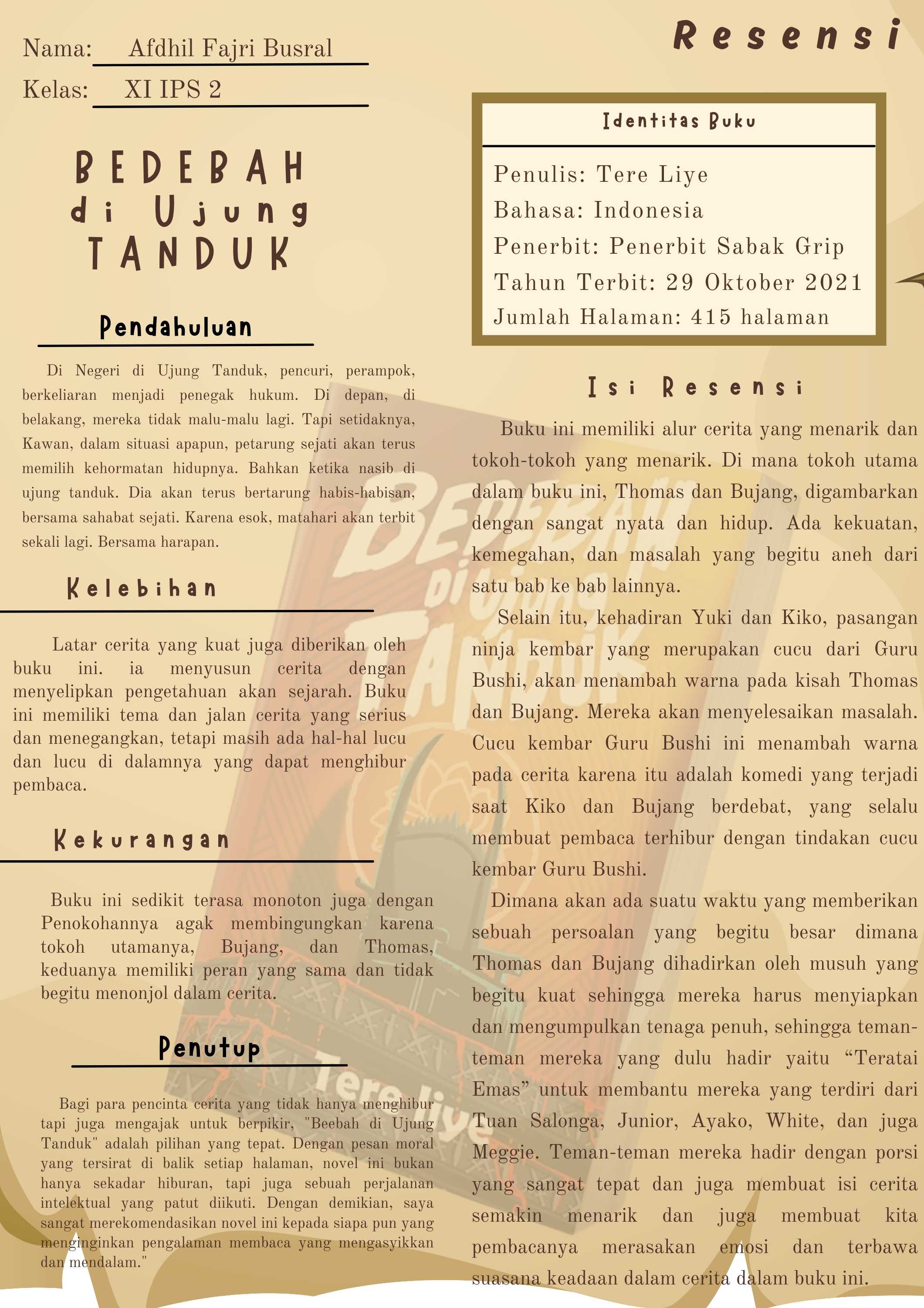 Teks Resensi – Bedebah di Ujung Tanduk – Afdhil Fajri Busral