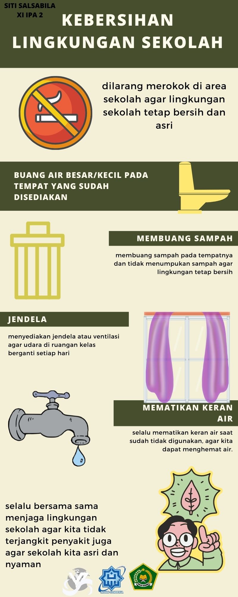 Infografis Teks Eksplanasi Menjaga Lingkungan Sekolah - Siti Salsabila